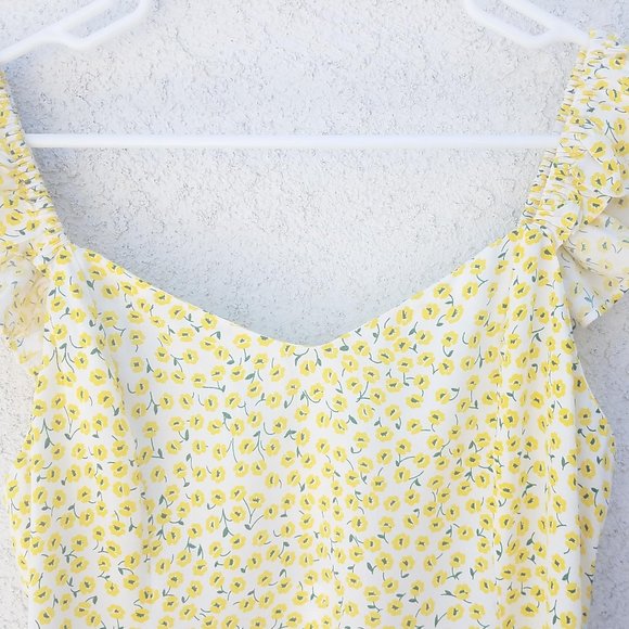 H&M Yellow Floral Ruffle-trimmed Top - Picture 7 of 13
